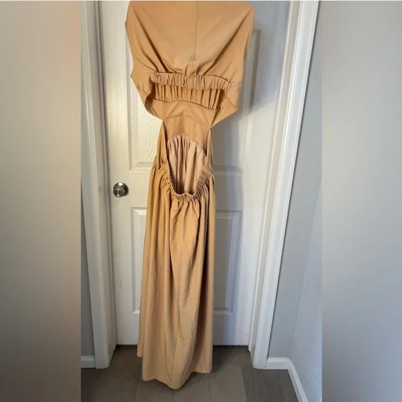 NWT Commense tan Pleated Ruched Maxi Gown - Picture 5 of 10